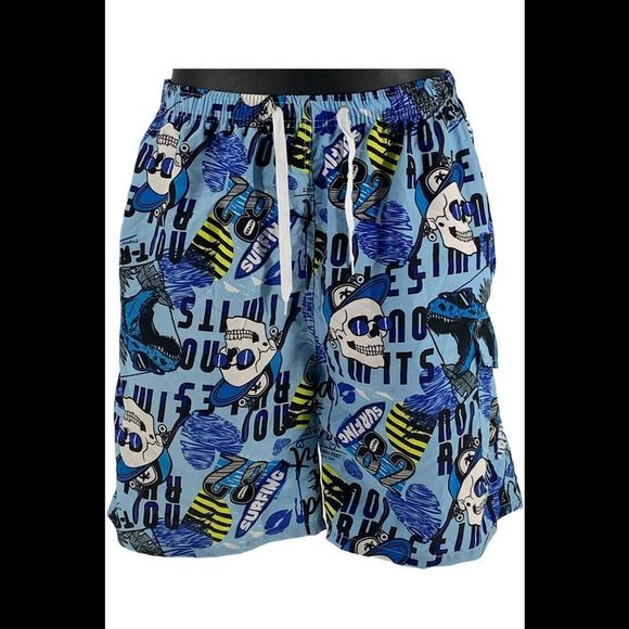Comfort Fit Men's Three Pocket Knee Length Swim Trunks Rad Blue - Regular - Picture 1 of 3